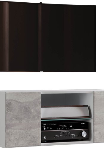 Jusa 95 TV-Wandschrank mit 2 Türen und 1 Regal - Glas und graues Holz