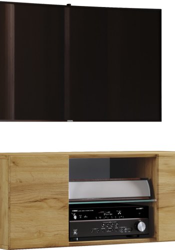 Jusa 95 TV-Wandschrank, mit 2 Türen und 1 Regal - Glas und Naturholz