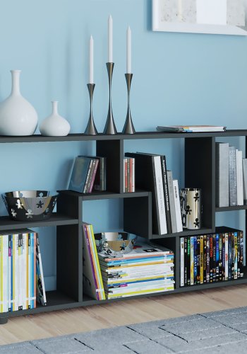 Pintal reol, m. 6 rom - svart tre