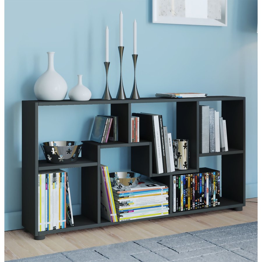 Pintal reol, m. 6 rom - svart tre