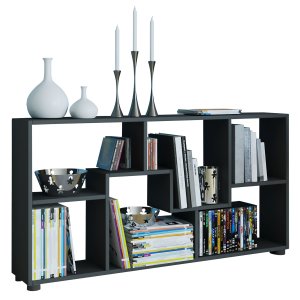 Pintal reol, m. 6 rum - sort tr(H:62cm x117cm x 20cm)