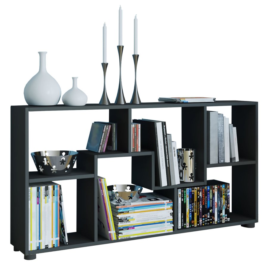 Pintal reol, m. 6 rom - svart tre