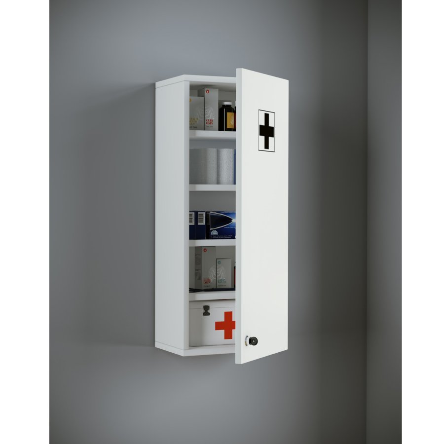 Medasa L medisinskap, med ls i dr - hvit melamin