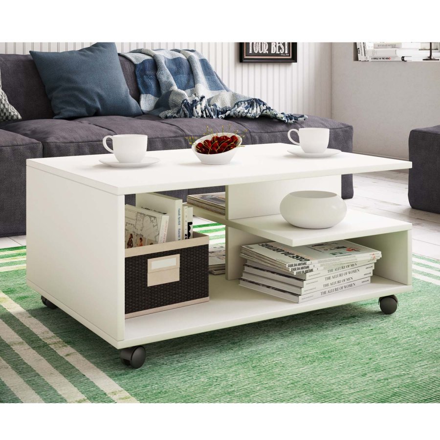 Stango sofabord, m. 2 hylder - hvid tr