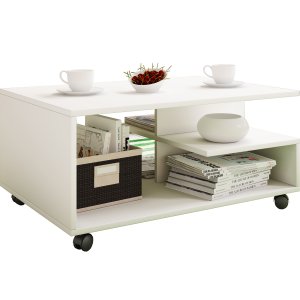 VCM NORDIC Stango soffbord, med 2 hyllplan - vitt trä