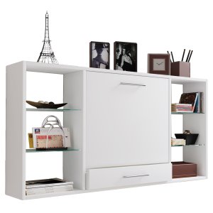 Teala skrivebord til vegg, med hyller - hvitt tre