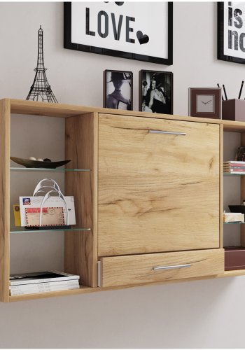 Teala skrivebord til vggen, m. hylder - natur tr