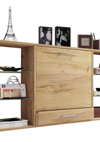 Teala skrivebord til vggen, m. hylder - natur tr