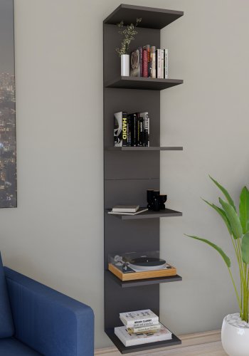 VCM NORDIC Lazas Wandregal, 5 Fächer – anthrazitgraues Holz