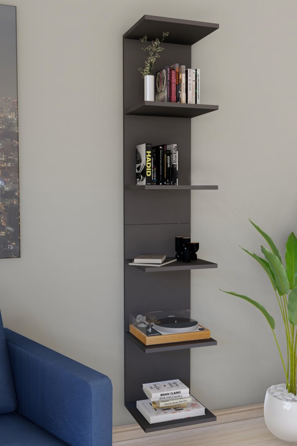 VCM NORDIC Lazas Wandregal, 5 Fächer – anthrazitgraues Holz