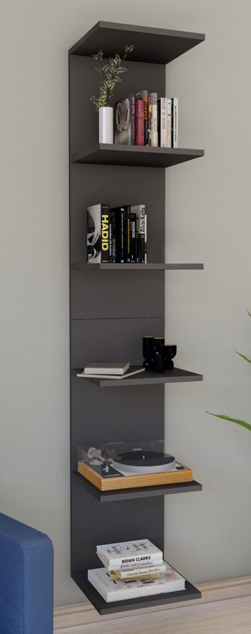 VCM NORDIC Lazas Wandregal, 5 Fächer – anthrazitgraues Holz