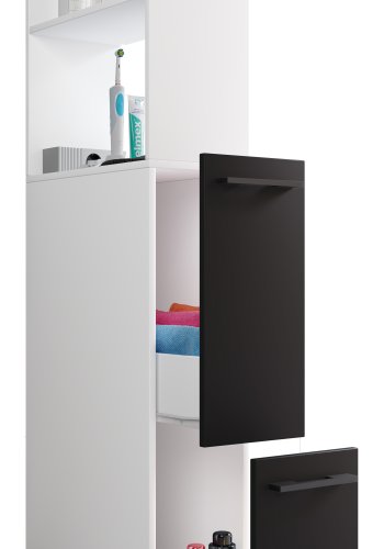 VCM NORDIC Sadilo XL baderomsdeler, m. 2 pne rom og 2 skuffer - hvitt og sort tre