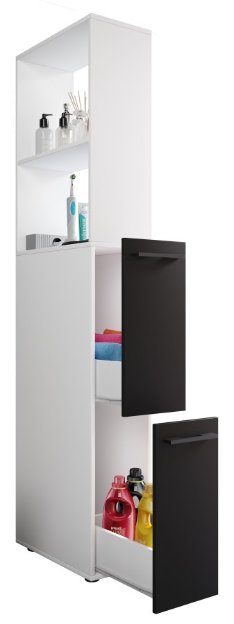 VCM NORDIC Sadilo XL baderomsdeler, m. 2 pne rom og 2 skuffer - hvitt og sort tre