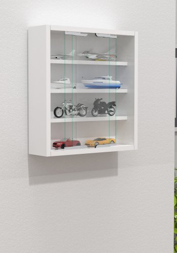 VCM NORDIC Agisa S Hängeschrank, m. 2 Schiebetüren und 3 Einlegeböden – Glas und weißes Holz