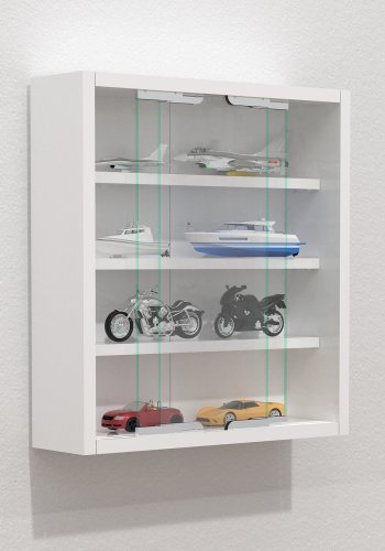 VCM NORDIC Agisa S Hängeschrank, m. 2 Schiebetüren und 3 Einlegeböden – Glas und weißes Holz