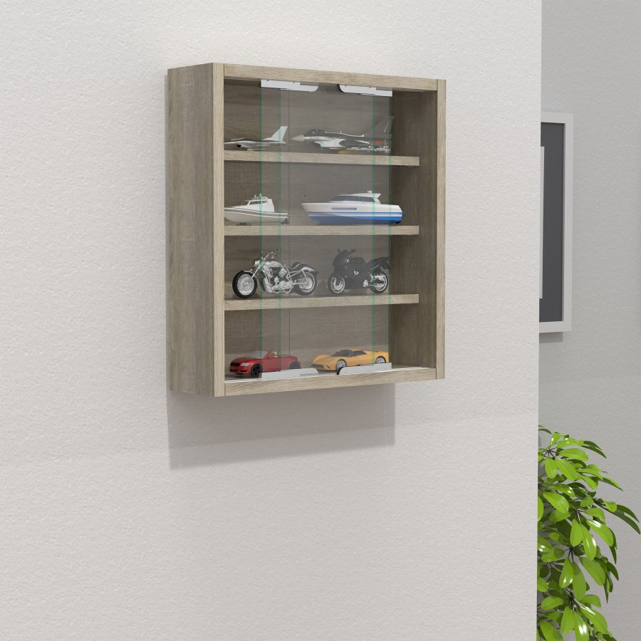 VCM NORDIC Agisa S Hängeschrank, m. 2 Schiebetüren und 3 Einlegeböden – Glas und Naturholz