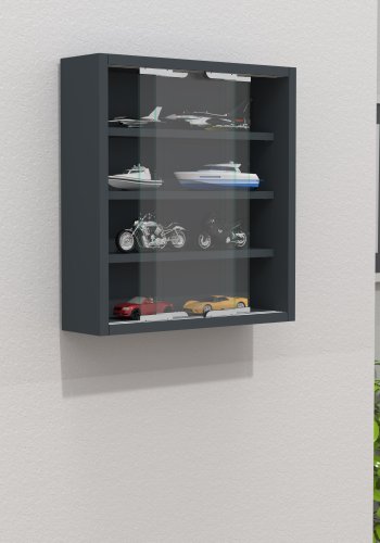 VCM NORDIC Agisa S Hängeschrank, m. 2 Schiebetüren und 3 Einlegeböden – Glas und anthrazitgraues Holz