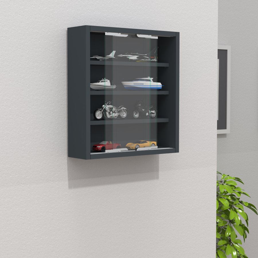 VCM NORDIC Agisa S Hängeschrank, m. 2 Schiebetüren und 3 Einlegeböden – Glas und anthrazitgraues Holz