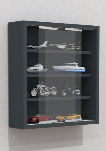 VCM NORDIC Agisa S Hängeschrank, m. 2 Schiebetüren und 3 Einlegeböden – Glas und anthrazitgraues Holz