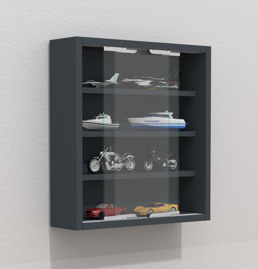 VCM NORDIC Agisa S Hängeschrank, m. 2 Schiebetüren und 3 Einlegeböden – Glas und anthrazitgraues Holz