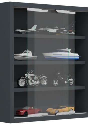 VCM NORDIC Agisa S Hängeschrank, m. 2 Schiebetüren und 3 Einlegeböden – Glas und anthrazitgraues Holz