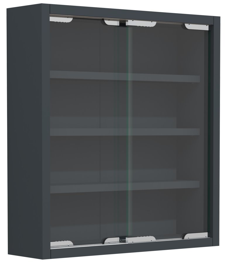 VCM NORDIC Agisa S Hängeschrank, m. 2 Schiebetüren und 3 Einlegeböden – Glas und anthrazitgraues Holz