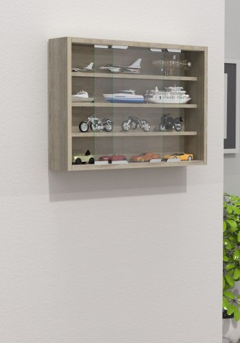 VCM NORDIC Agisa M Hängeschrank, mit 2 Schiebetüren und 3 Einlegeböden – Glas und Naturholz