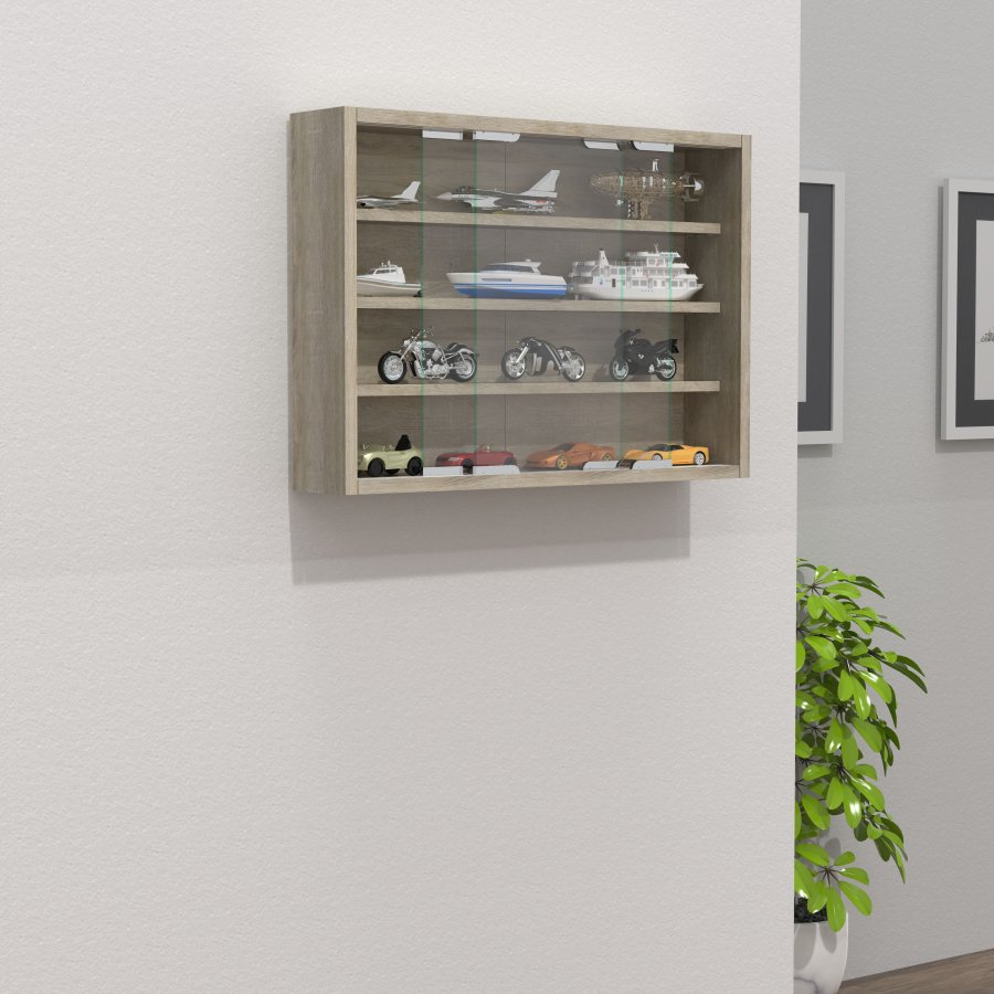 VCM NORDIC Agisa M Hängeschrank, mit 2 Schiebetüren und 3 Einlegeböden – Glas und Naturholz