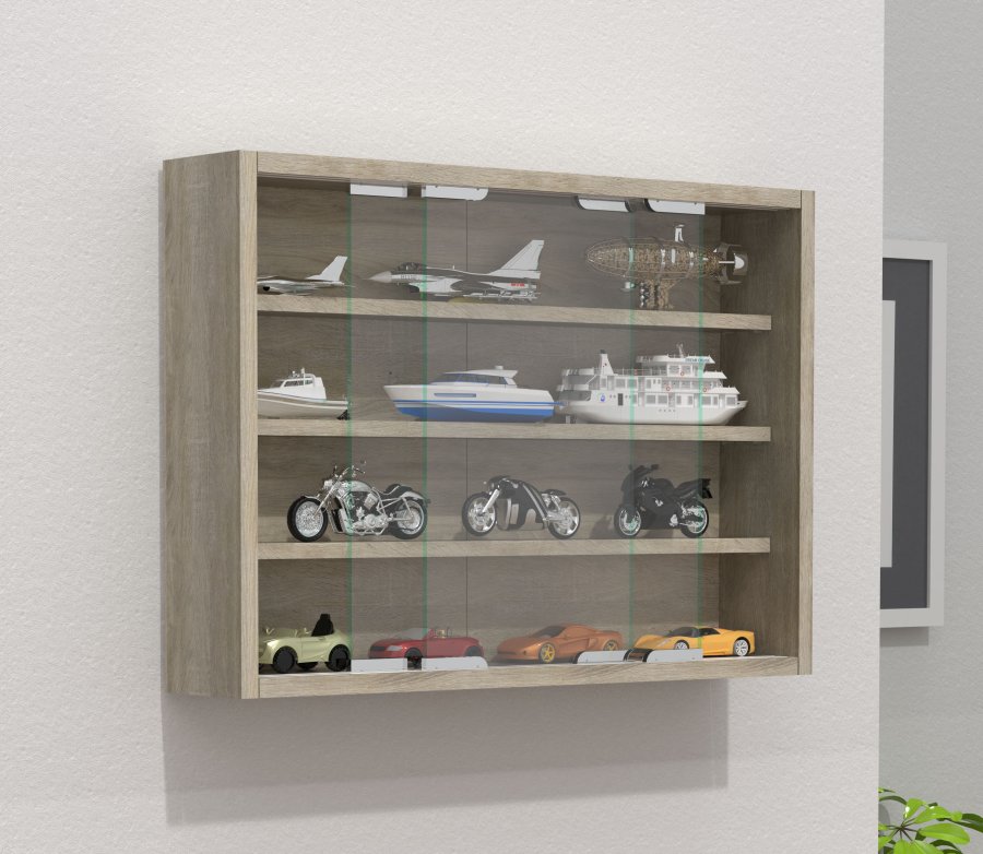 VCM NORDIC Agisa M Hängeschrank, mit 2 Schiebetüren und 3 Einlegeböden – Glas und Naturholz