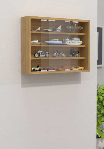 VCM NORDIC Agisa M Hängeschrank, mit 2 Schiebetüren und 3 Einlegeböden – Glas und Naturholz