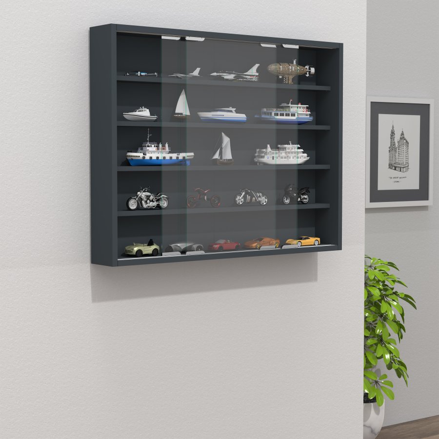 VCM NORDIC Agisa M Hängeschrank, m. 2 Schiebetüren und 3 Einlegeböden – Glas und anthrazitgraues Holz