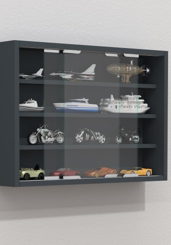 VCM NORDIC Agisa M Hängeschrank, m. 2 Schiebetüren und 3 Einlegeböden – Glas und anthrazitgraues Holz