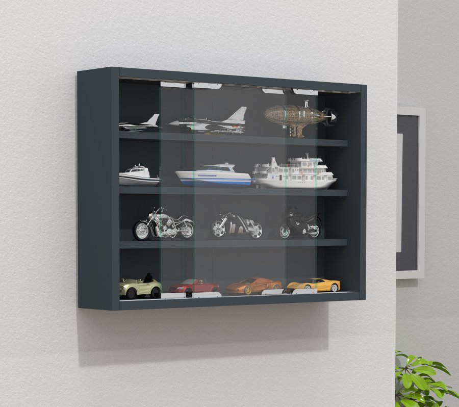 VCM NORDIC Agisa M Hängeschrank, m. 2 Schiebetüren und 3 Einlegeböden – Glas und anthrazitgraues Holz