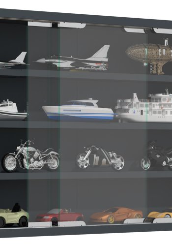 VCM NORDIC Agisa M Hängeschrank, m. 2 Schiebetüren und 3 Einlegeböden – Glas und anthrazitgraues Holz