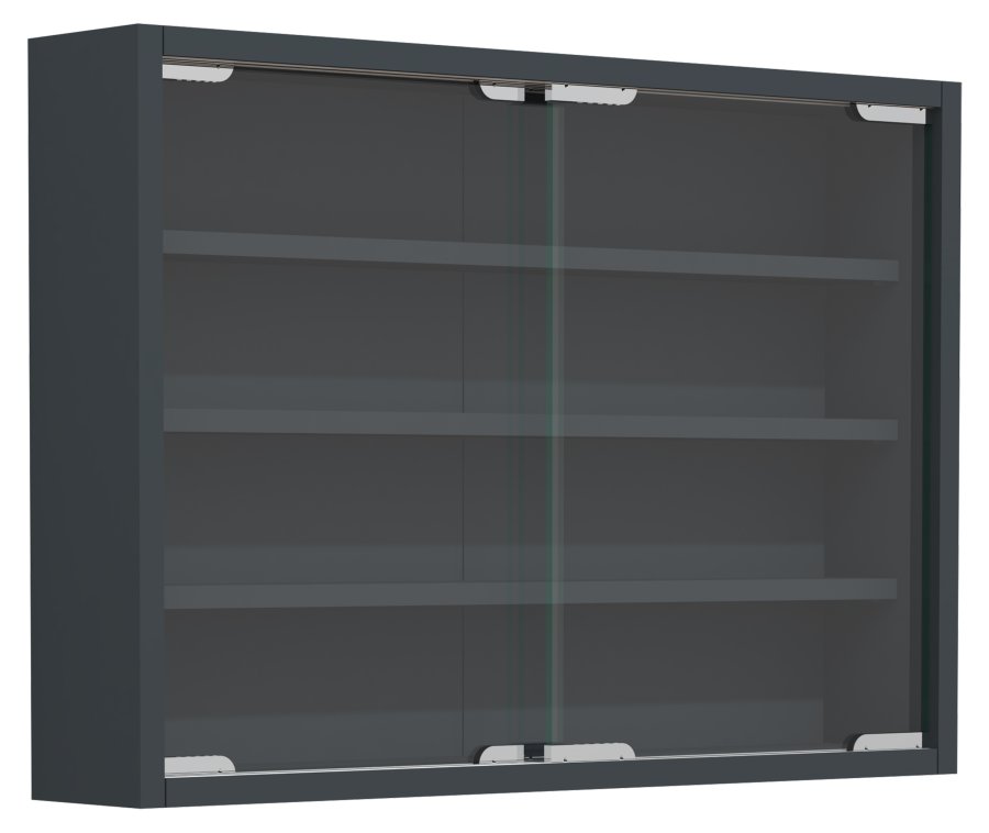 VCM NORDIC Agisa M Hängeschrank, m. 2 Schiebetüren und 3 Einlegeböden – Glas und anthrazitgraues Holz