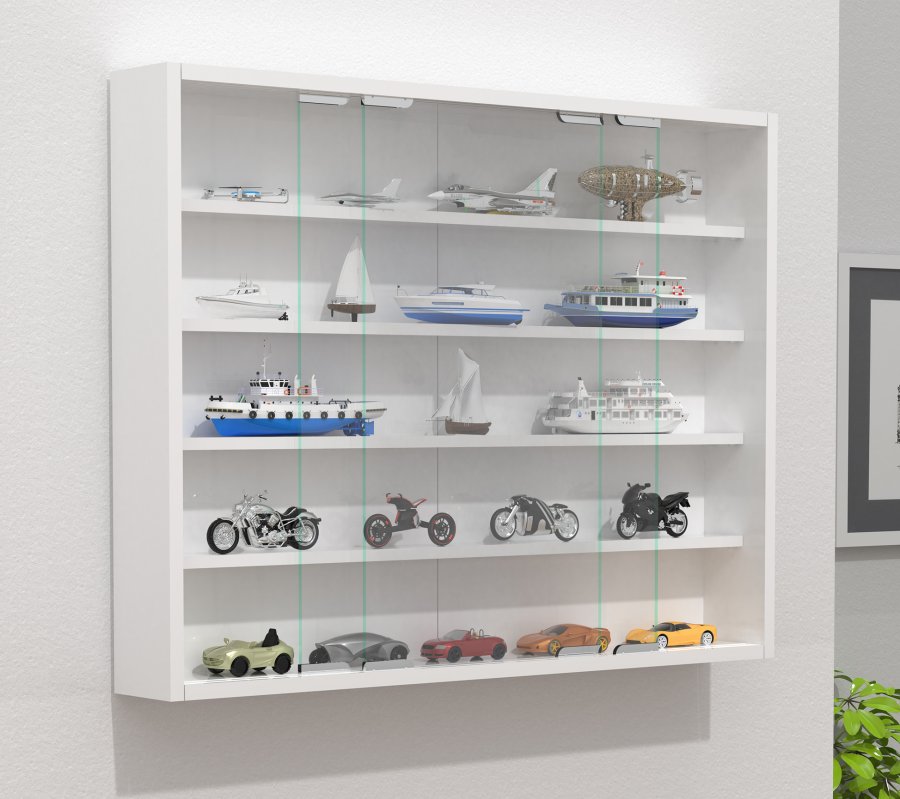 VCM NORDIC Agisa L Hängeschrank, m. 2 Schiebetüren und 4 Einlegeböden – Glas und weißes Holz