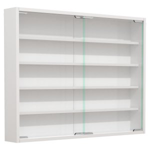 VCM NORDIC Agisa L väggskp, m. 2 skjutdörrar och 4 hyllor - glas och vitt trä