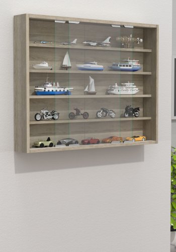 VCM NORDIC Agisa L Hängeschrank, m. 2 Schiebetüren und 4 Einlegeböden – Glas und Naturholz