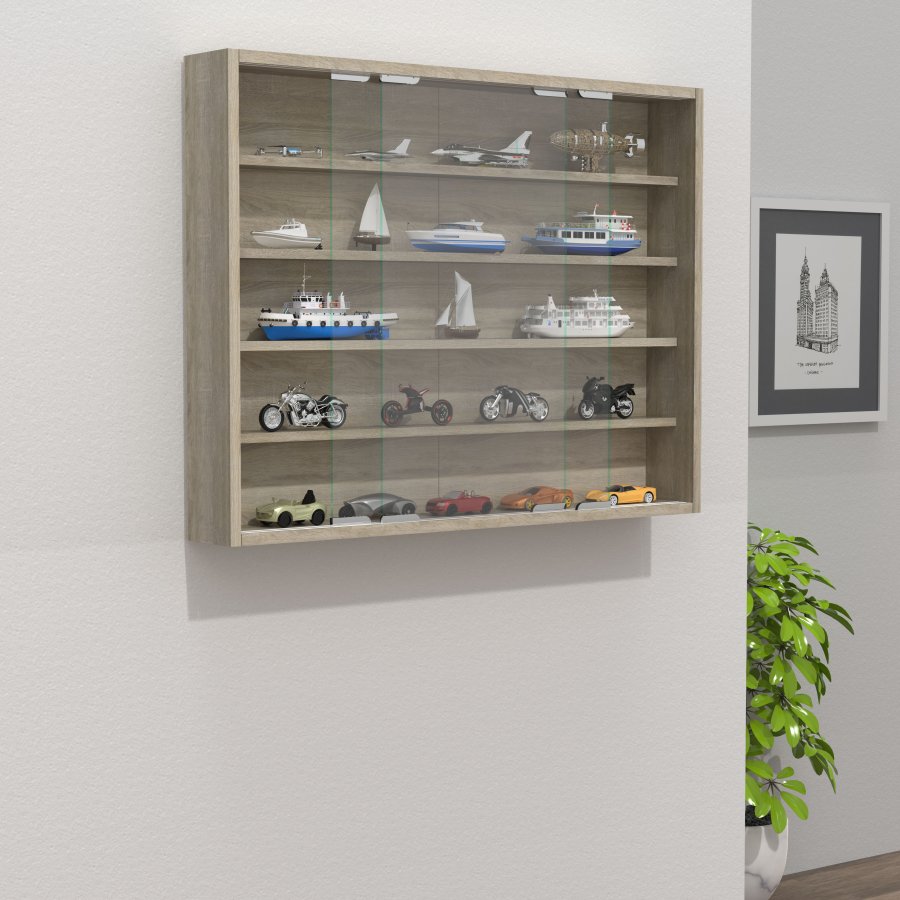 VCM NORDIC Agisa L Hängeschrank, m. 2 Schiebetüren und 4 Einlegeböden – Glas und Naturholz