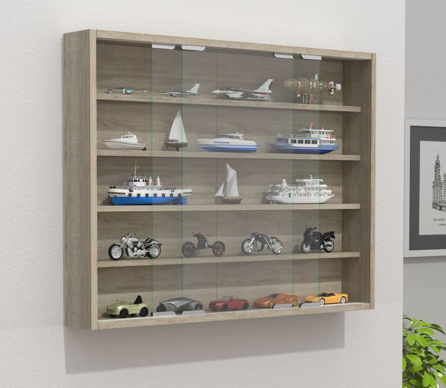 VCM NORDIC Agisa L Hängeschrank, m. 2 Schiebetüren und 4 Einlegeböden – Glas und Naturholz