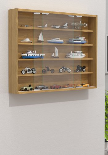 VCM NORDIC Agisa L Hängeschrank, m. 2 Schiebetüren und 4 Einlegeböden – Glas und Naturholz