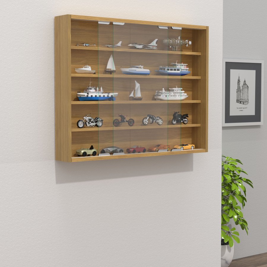 VCM NORDIC Agisa L Hängeschrank, m. 2 Schiebetüren und 4 Einlegeböden – Glas und Naturholz