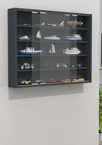 VCM NORDIC Agisa L Hängeschrank, m. 2 Schiebetüren und 4 Einlegeböden – Glas und anthrazitgraues Holz