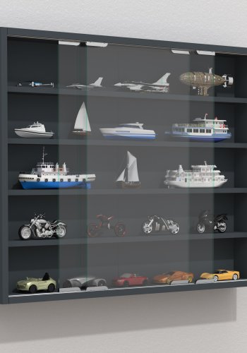 VCM NORDIC Agisa L Hängeschrank, m. 2 Schiebetüren und 4 Einlegeböden – Glas und anthrazitgraues Holz