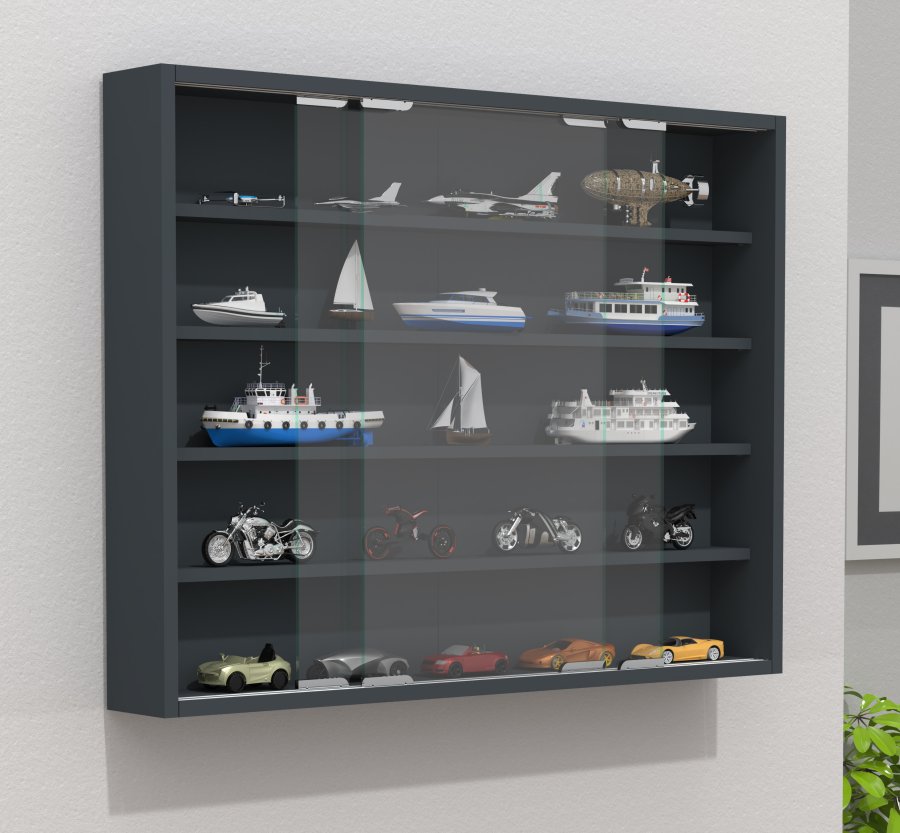 VCM NORDIC Agisa L Hängeschrank, m. 2 Schiebetüren und 4 Einlegeböden – Glas und anthrazitgraues Holz