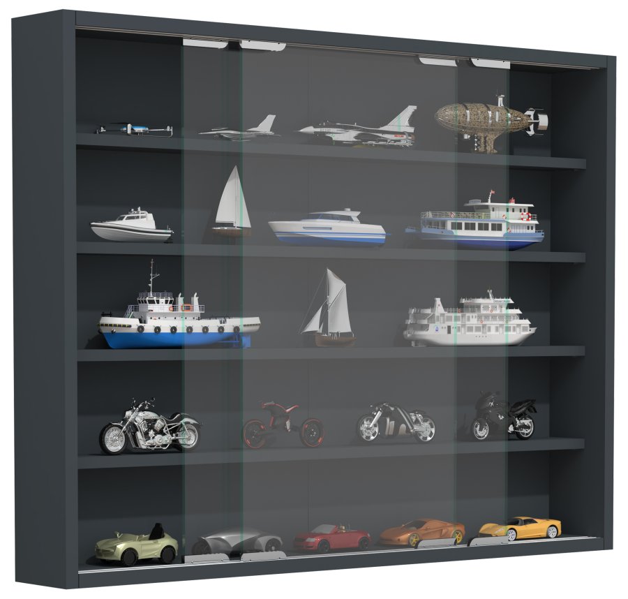 VCM NORDIC Agisa L Hängeschrank, m. 2 Schiebetüren und 4 Einlegeböden – Glas und anthrazitgraues Holz