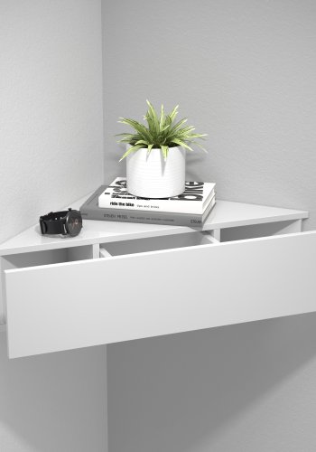 VCM NORDIC Usal S hjrne vegghylle, m. 1 skuff - hvitt tre (60x42,4)