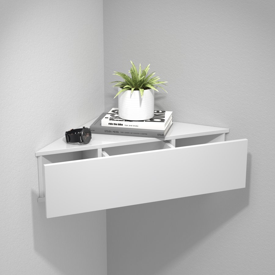 VCM NORDIC Usal S hjrne vegghylle, m. 1 skuff - hvitt tre (60x42,4)