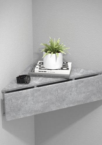 VCM NORDIC Usal S hjrne vegghylle, m. 1 skuff - betonggr tre (60x42,4)