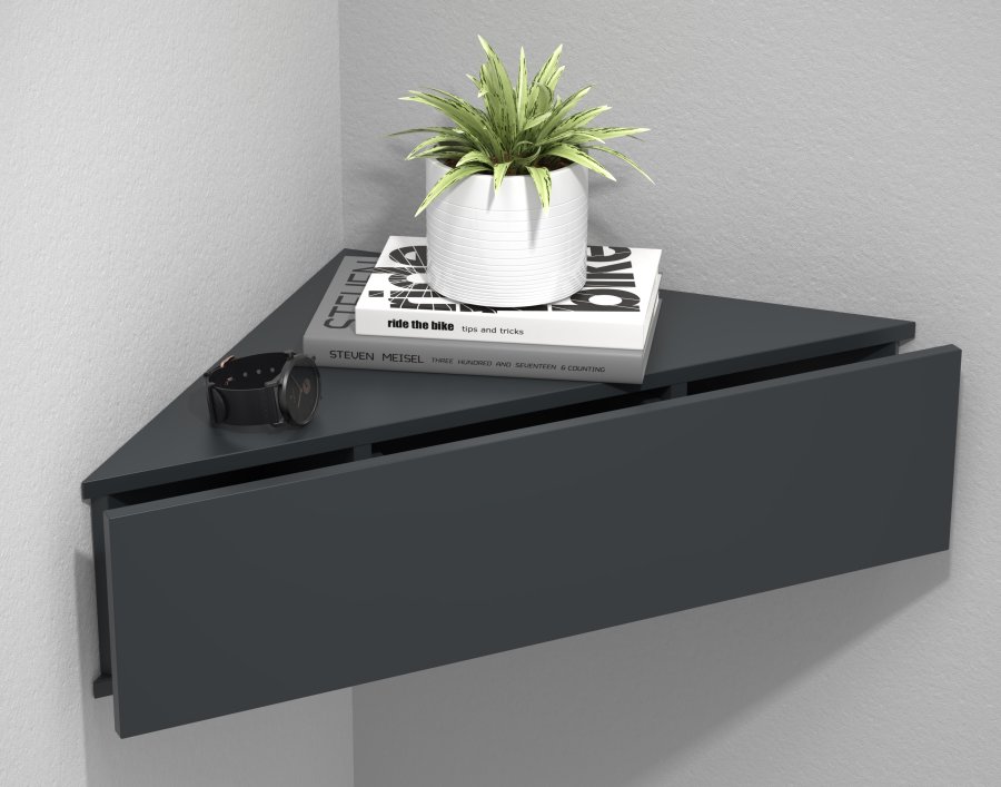 VCM NORDIC Usal S Eckwandregal, m. 1 Schublade - anthrazitgraues Holz (60x42,4)